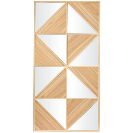 Light Brown Wood Triangle Mirrored Geometric Wall Decor 24" x 2" x 47"